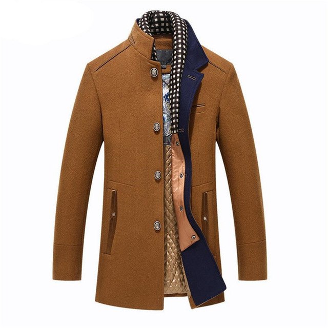 Mandarin Collar Wool Coat