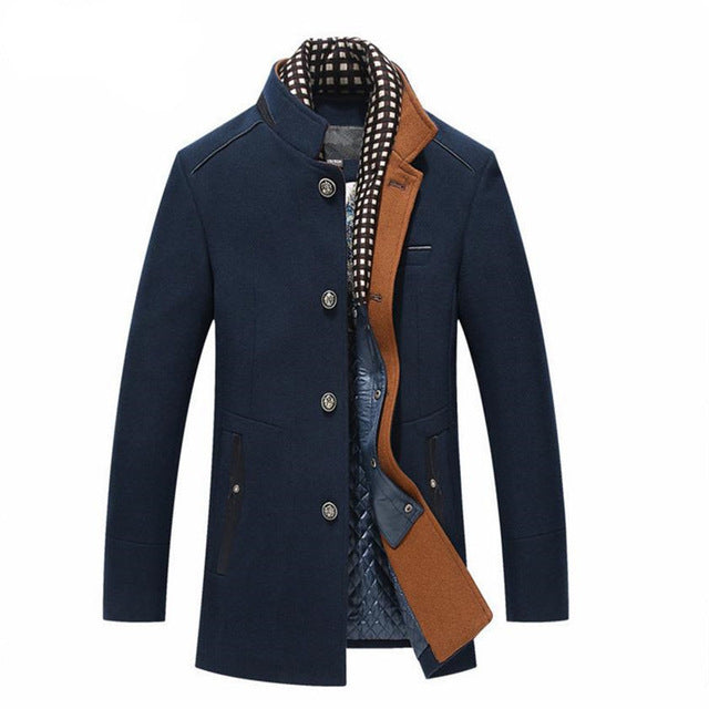 Mandarin Collar Wool Coat